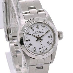 ROLEX OYSTER PERPETUAL WHITE ROMAN DIAL STAINLESS STEEL DOME OYSTER WATCH 76080